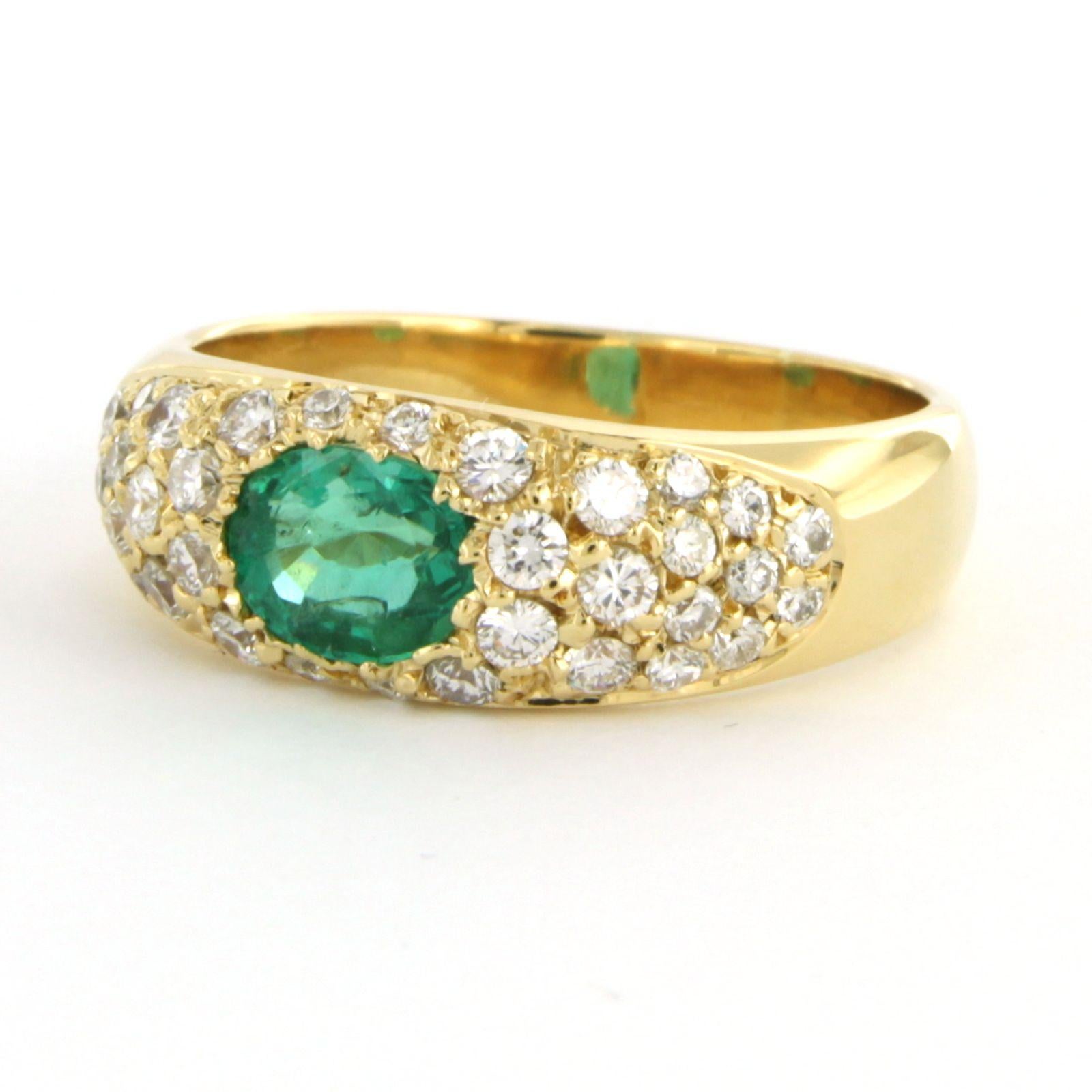 Brilliant Cut Ring with emerald up to 0.95ct and diamonds up to 0.75ct 14k yellow gold For Sale