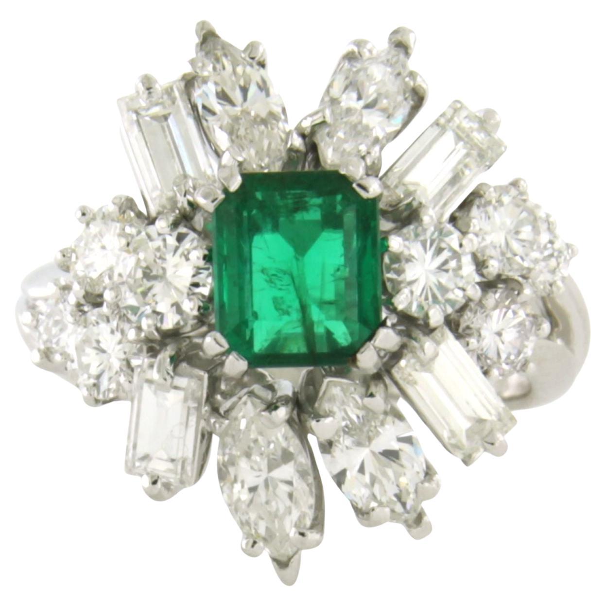 Ring with emerald up to 1.00ct and diamonds up to 3.00ct 18k white gold