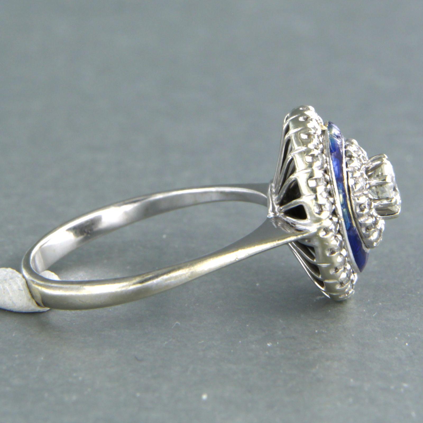 Modern Ring with enamel and brilliant and single cut diamonds up to 0.50ct 18k gold For Sale