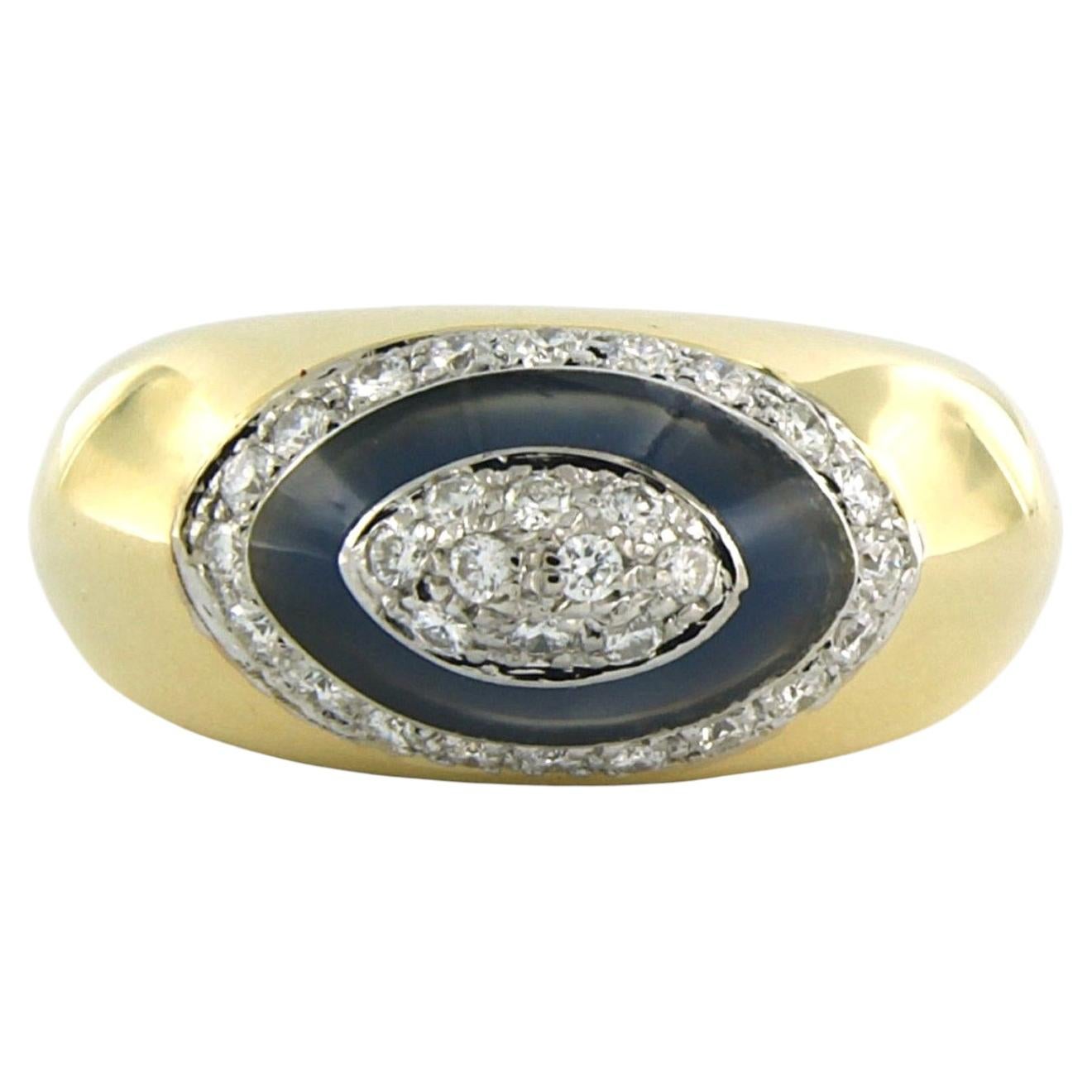 Ring with enamel and brilliant cut diamonds up to 0.35ct 18k gold 9.6 grams