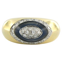 Ring with enamel and brilliant cut diamonds up to 0.35ct 18k gold 9.6 grams