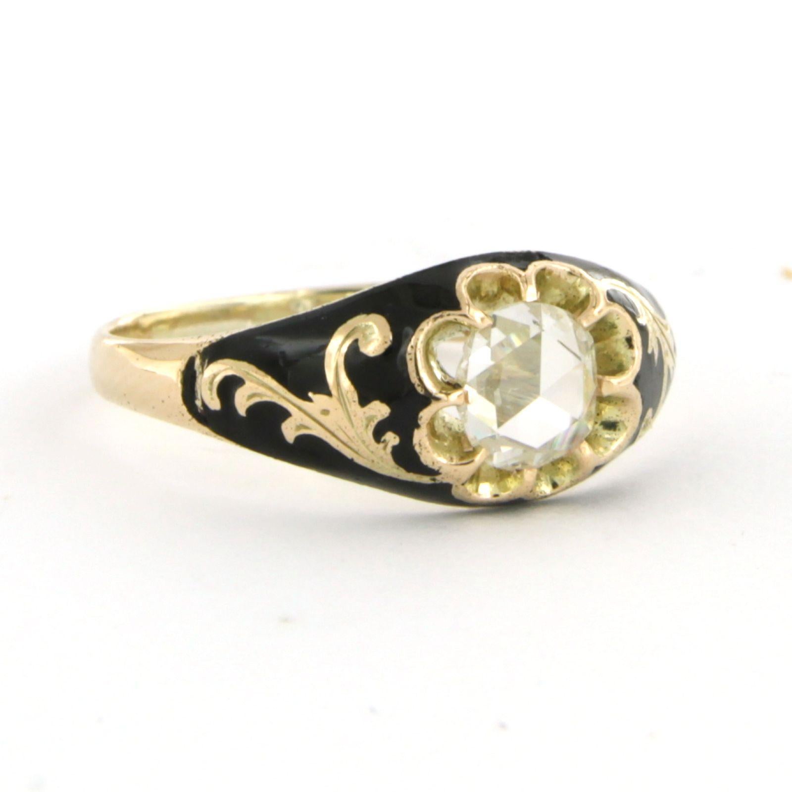 Ring mit Emaille und Diamanten 14k Gelbgold (Rosenschliff)
