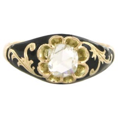 Ring mit Emaille und Diamanten 14k Gelbgold