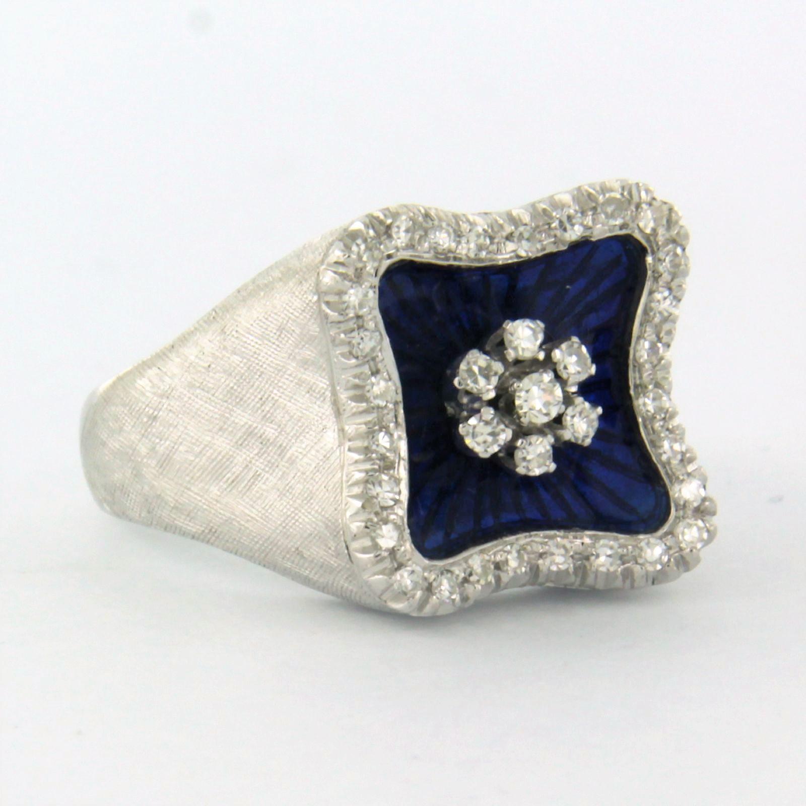 Modern Ring with enamel and diamonds 18k white gold