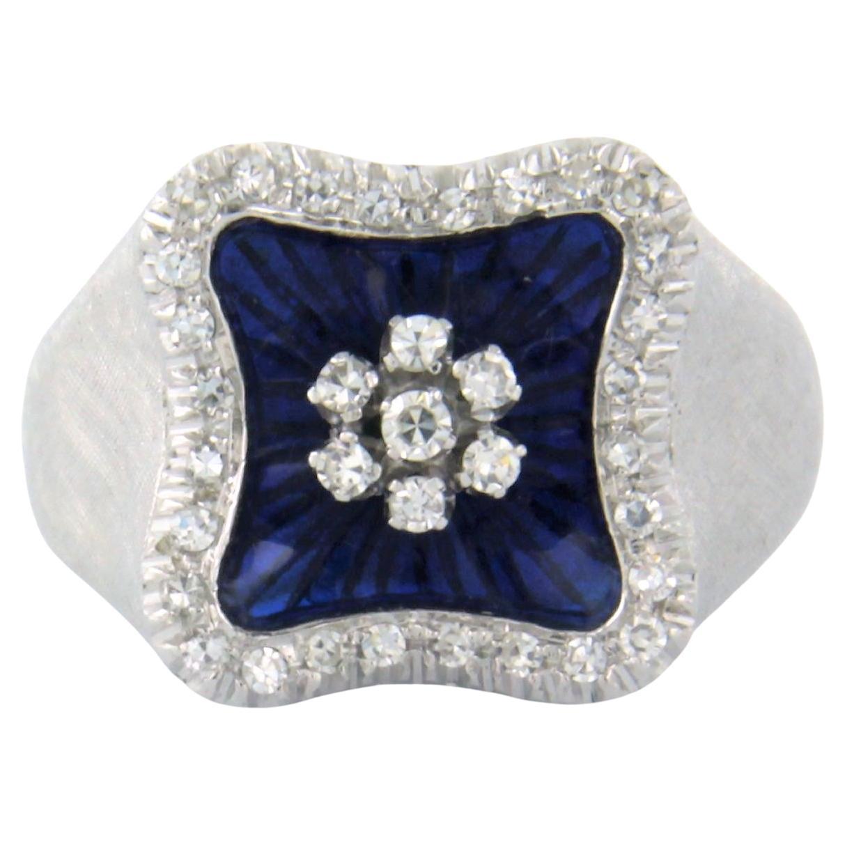 Ring with enamel and diamonds 18k white gold