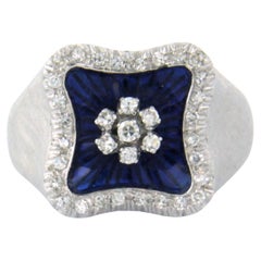 Ring with enamel and diamonds 18k white gold