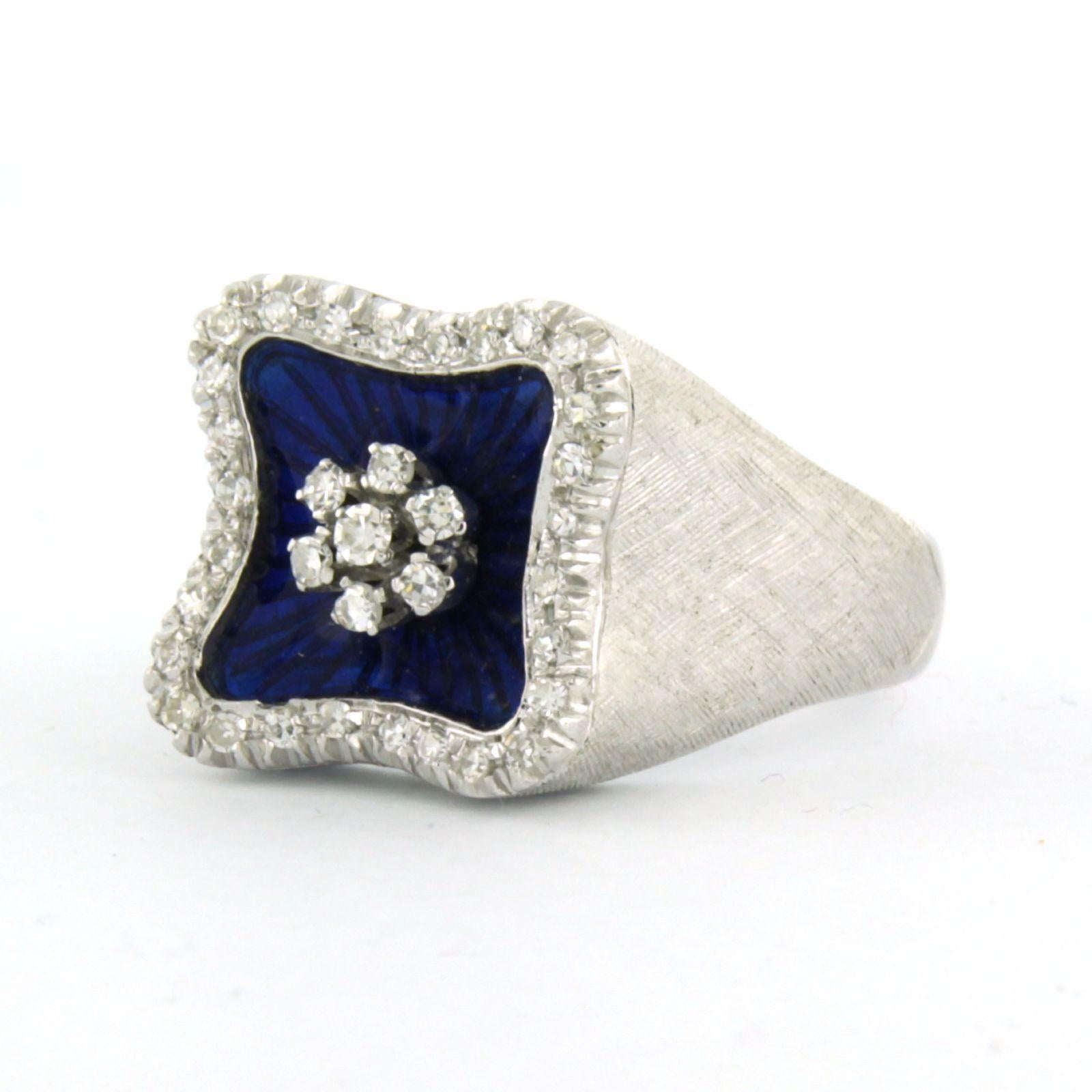 Ring mit Emaille und Diamanten im Einzelschliff bis zu 0,45 Karat 18 Karat Weißgold (Moderne) im Angebot