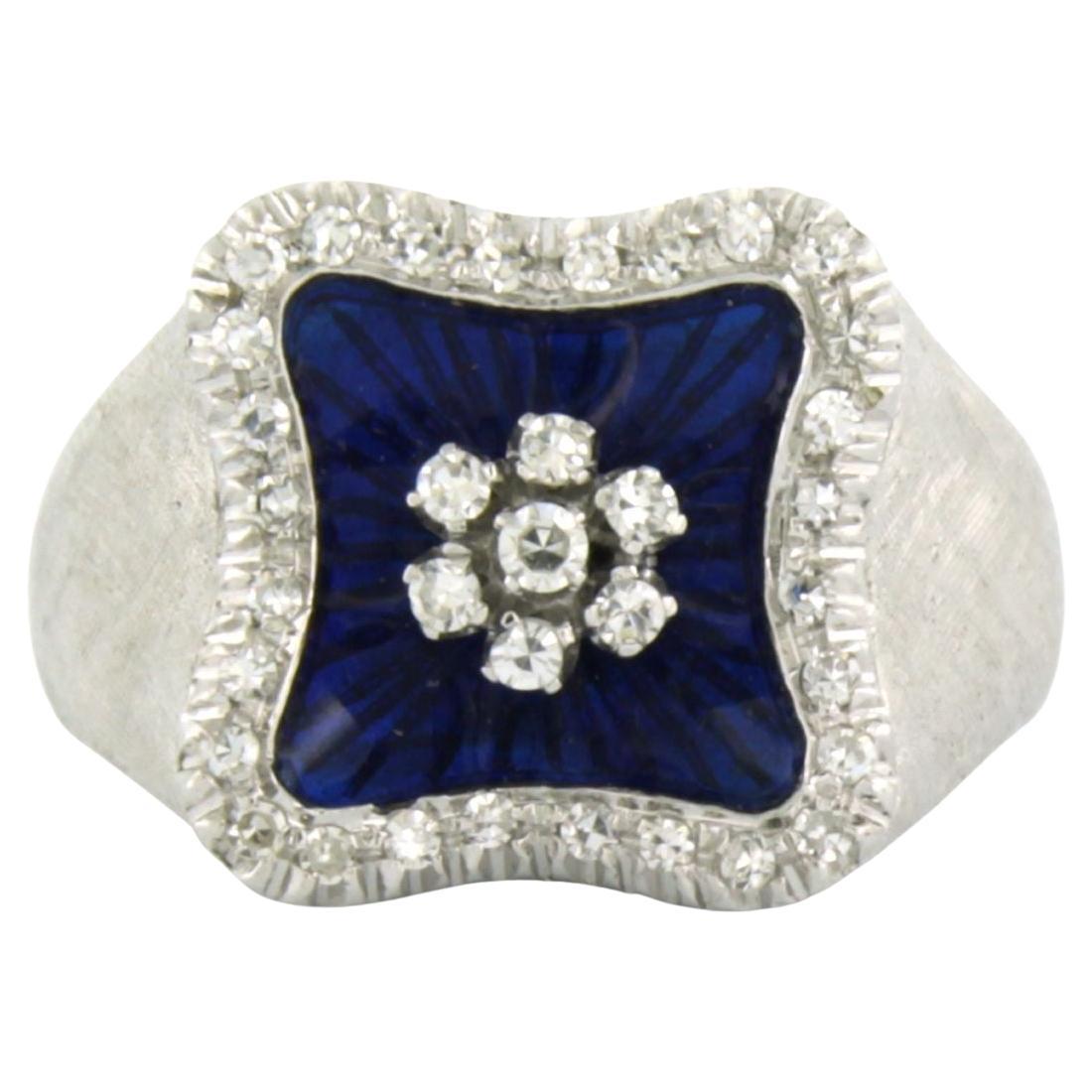 Anillo con esmalte y diamantes talla única de hasta 0,45 ct Oro blanco de 18k