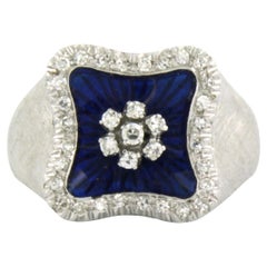 Anillo con esmalte y diamantes talla única de hasta 0,45 ct Oro blanco de 18k