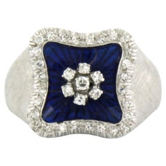 Ring mit Emaille und Diamanten im Einzelschliff bis zu 0,45 Karat 18 Karat Weißgold