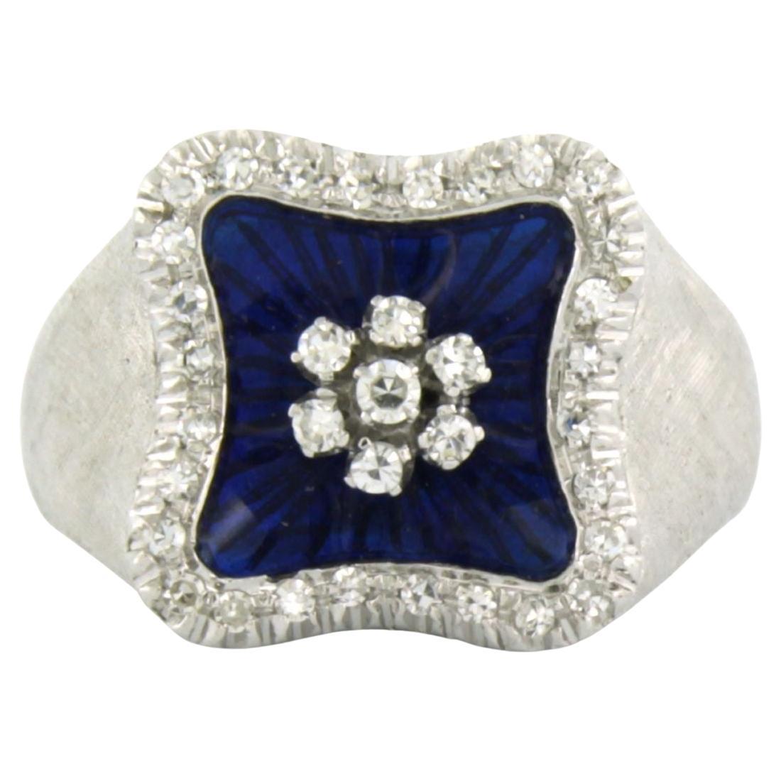 Ring mit Emaille und Diamanten im Einzelschliff bis zu 0,45 Karat 18 Karat Weißgold im Angebot