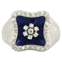 Ring mit Emaille und Diamanten im Einzelschliff bis zu 0,45 Karat 18 Karat Weißgold