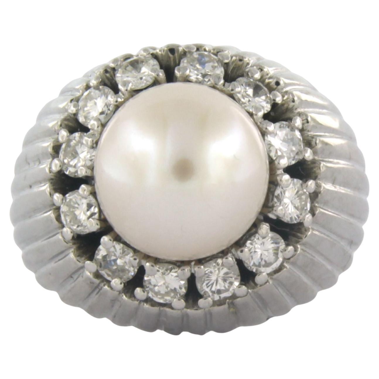Ring with freshwater pearl and brilliant cut diamond up to 0.50ct 18k white gold