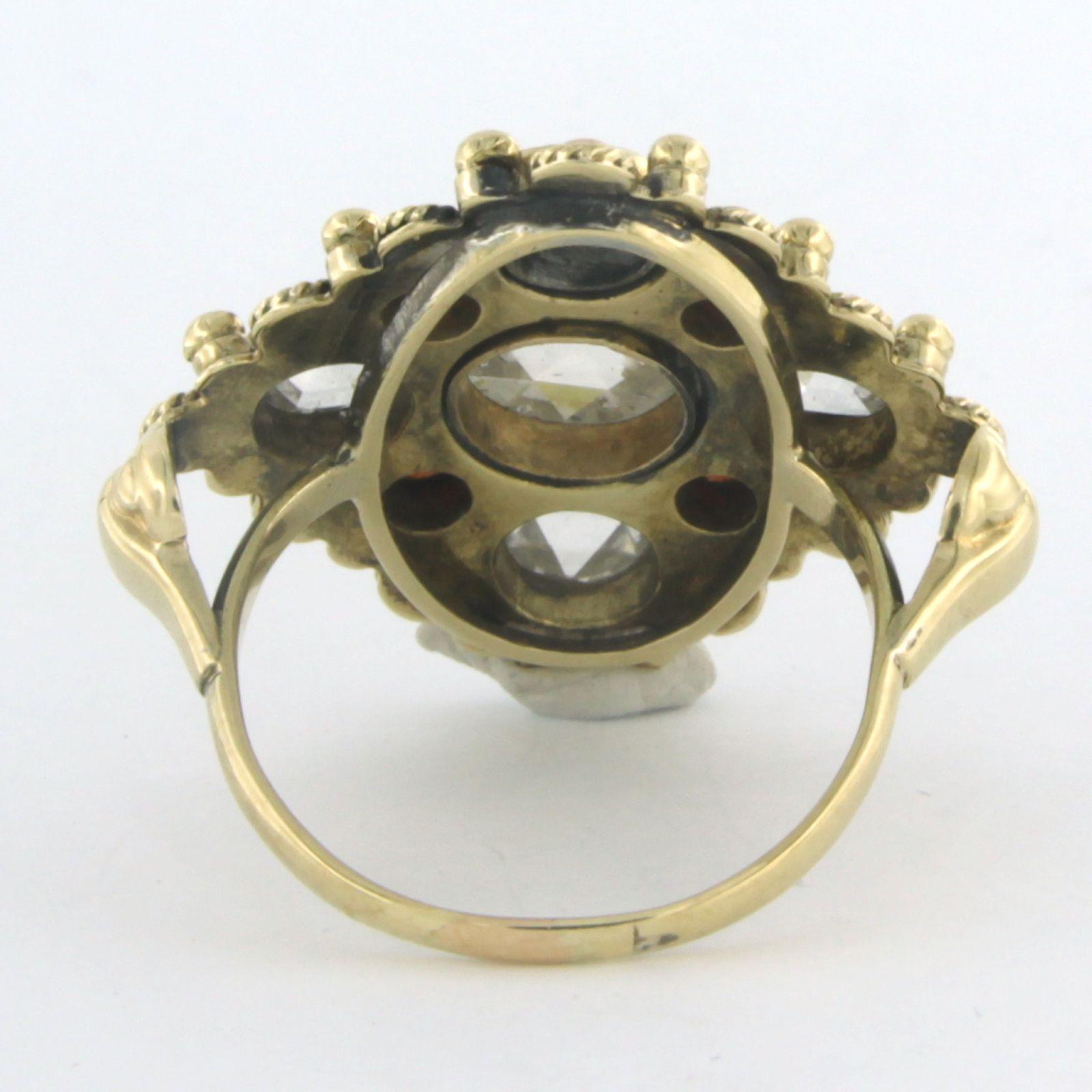 Women's Ring with garnet and diamonds 14 bicolour gold For Sale