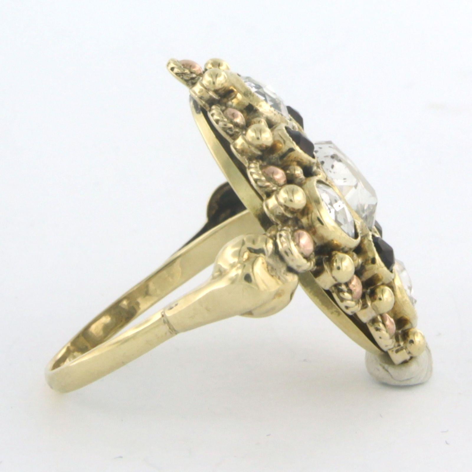 Ring with garnet and diamonds 14 bicolour gold For Sale 1