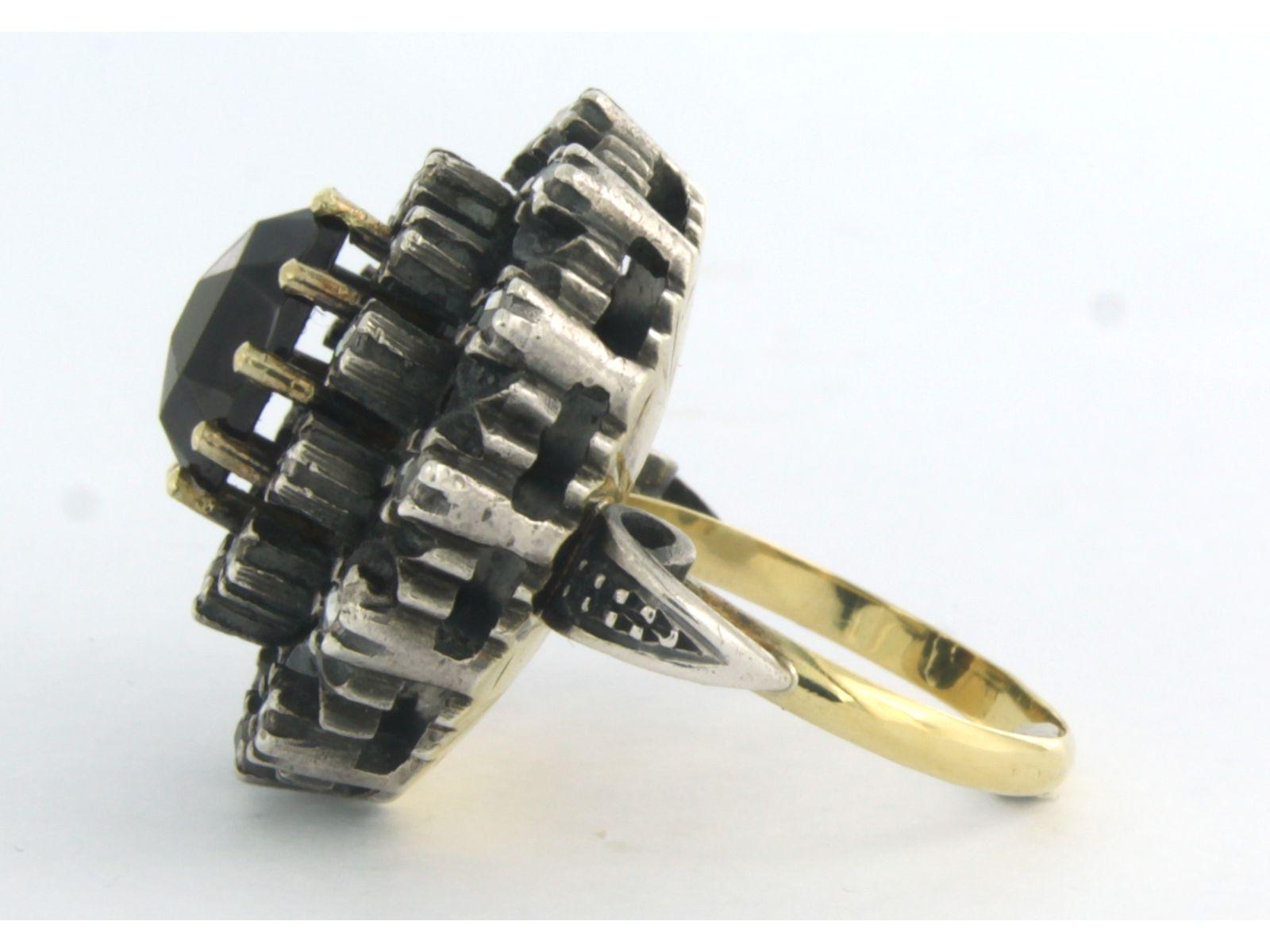 Ring mit Granat und Diamanten im Rosenschliff 18k Gold und Silber 11,2 Gramm (Frühviktorianisch) im Angebot