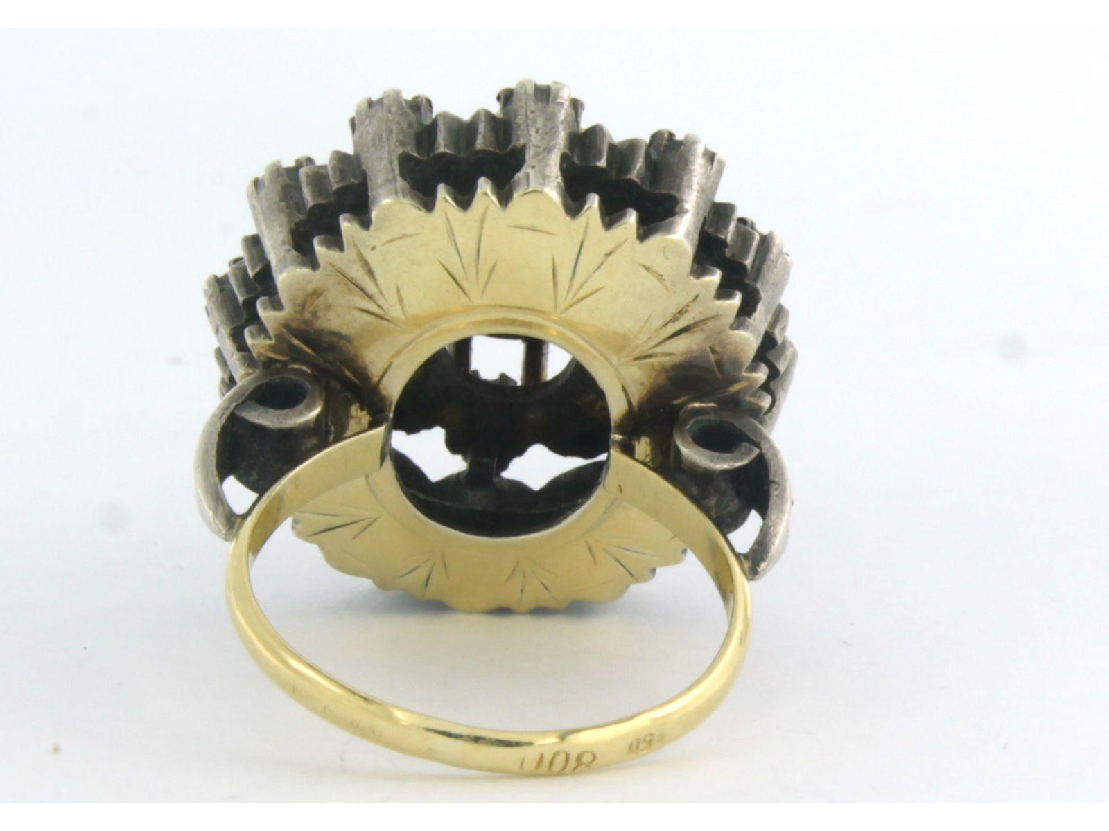 Ring mit Granat und Diamanten im Rosenschliff 18k Gold und Silber 11,2 Gramm Damen im Angebot