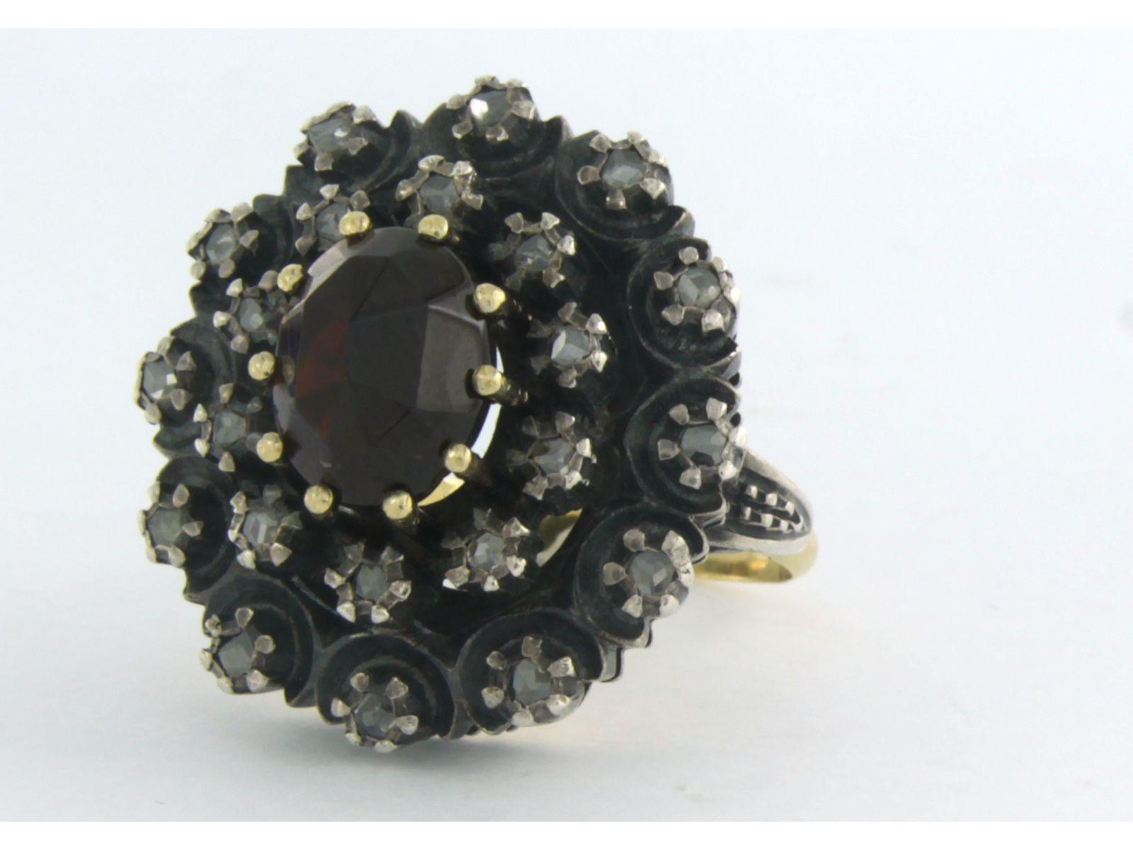 Ring mit Granat und Diamanten im Rosenschliff 18k Gold und Silber 11,2 Gramm im Angebot 1