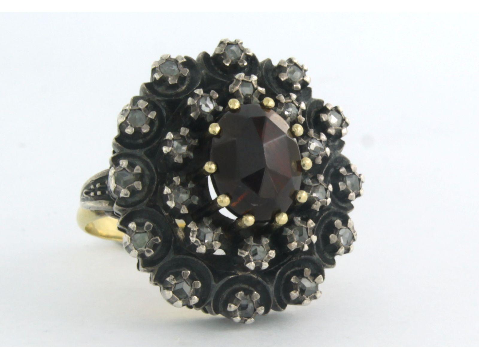 Ring mit Granat und Diamanten im Rosenschliff 18k Gold und Silber 11,2 Gramm im Angebot 2