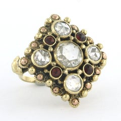 Ring mit Granat und Diamanten im Rosenschliff bis zu 1,60ct 14k Gold 7,0 Gramm