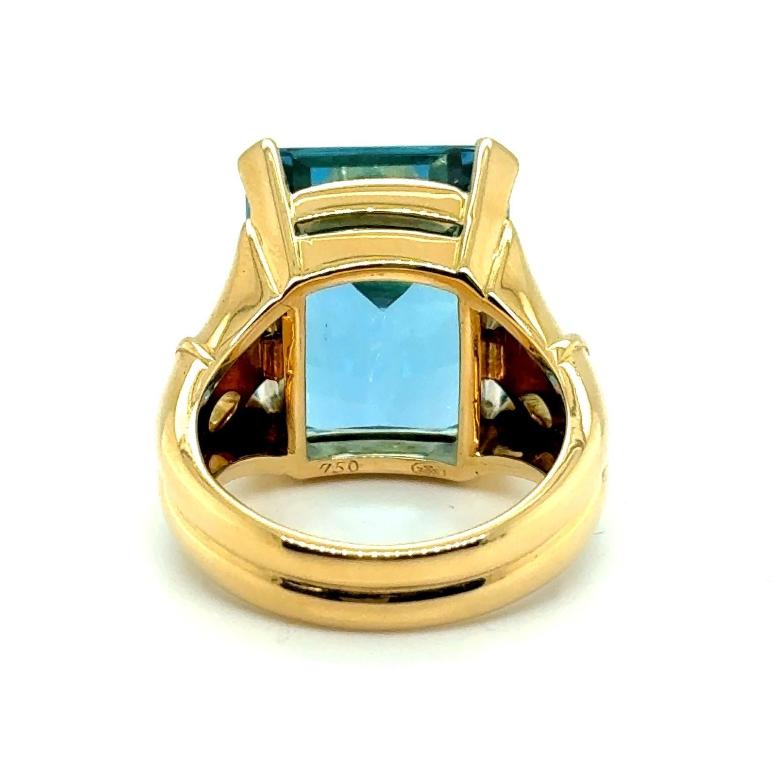 Ring with Georgeos Aquamarine in 18 Karat Yellow Gold by Gübelin For Sale 11
