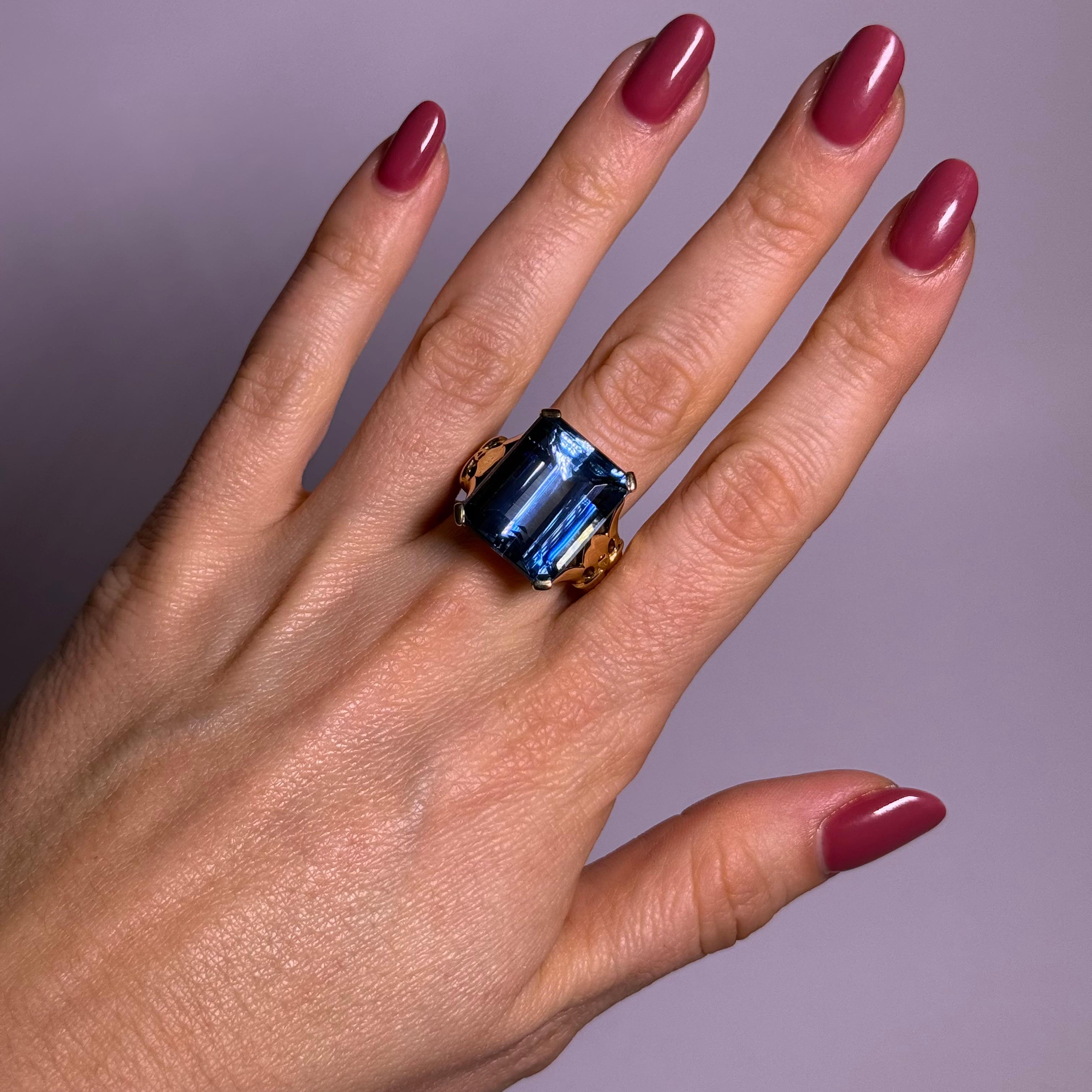 Octagon Cut Ring with Georgeos Aquamarine in 18 Karat Yellow Gold by Gübelin For Sale