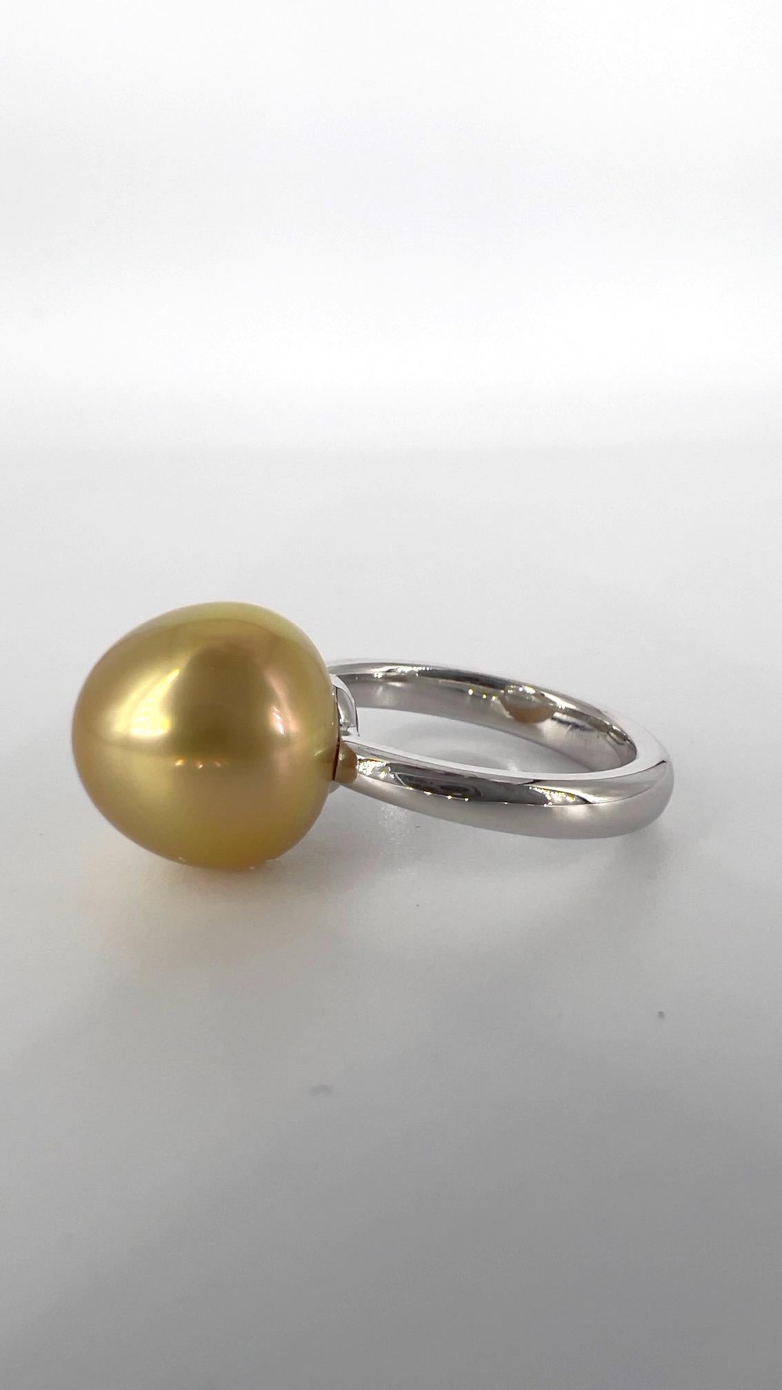 Artisan Ring with Golden Pearl from Indonesia by George Lambert, Switzerland For Sale