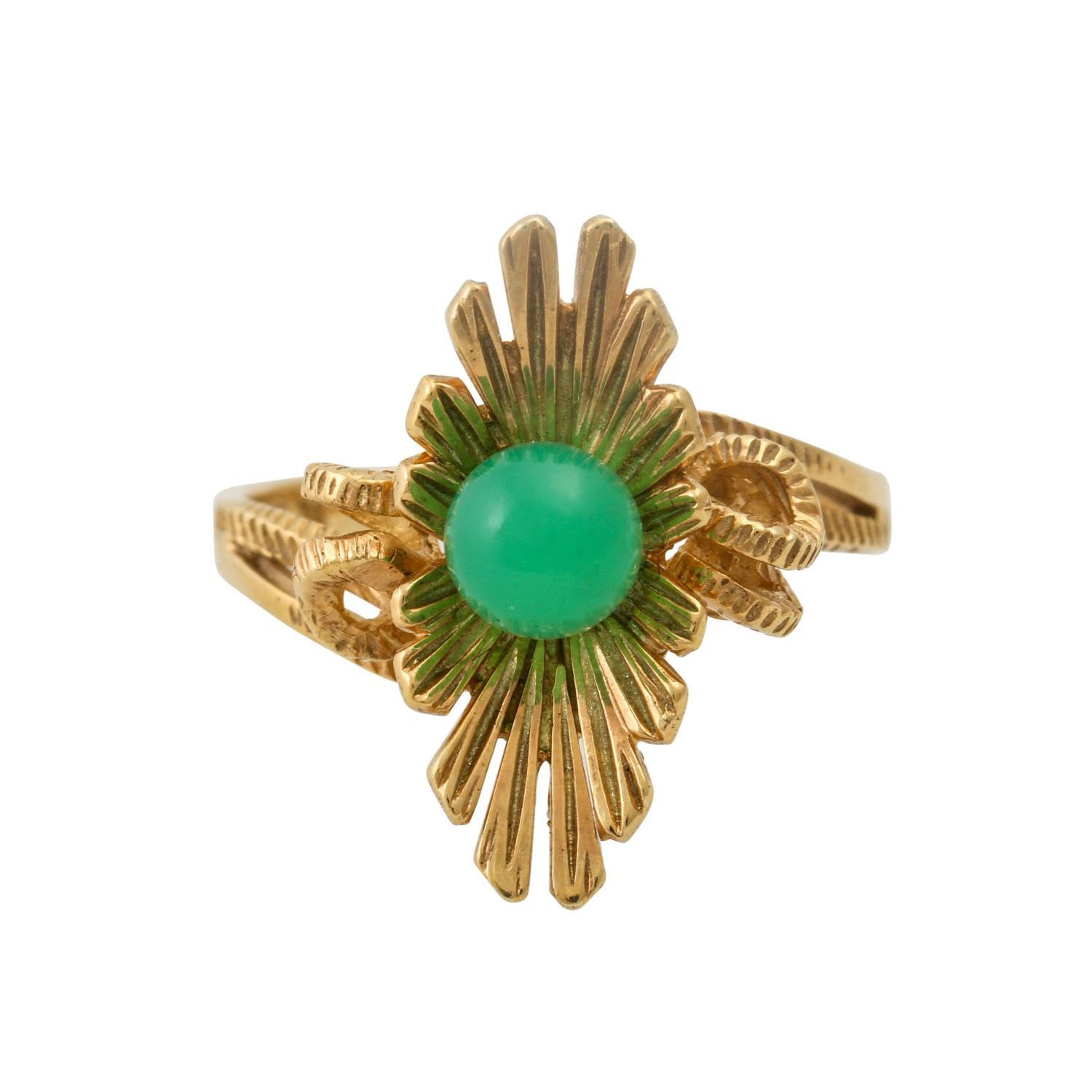 Ring with Green Color Stone Ball For Sale