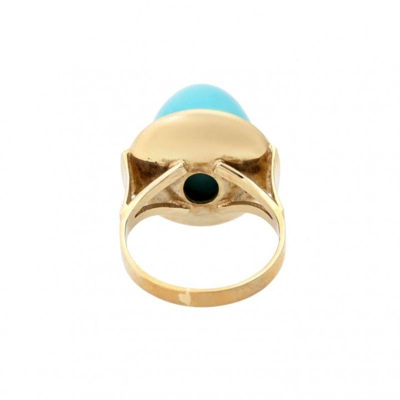 Ring mit hohem türkisfarbenem Cabochon Damen im Angebot