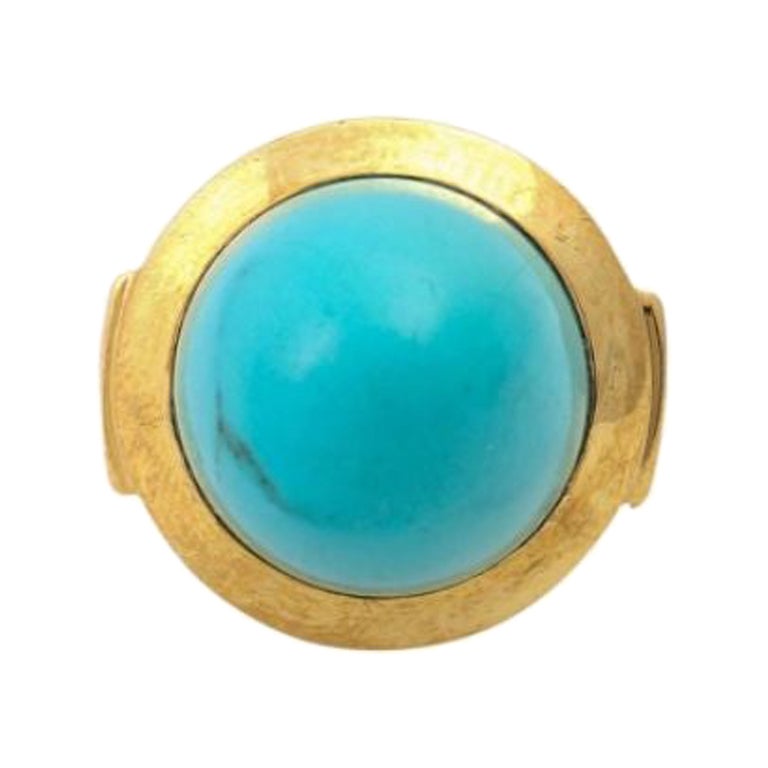 Ring mit hohem türkisfarbenem Cabochon im Angebot