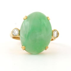Ring with jade and brilliant cut diamonds up to 0.20ct 20k gold 5.0 grams