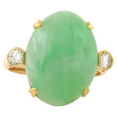 Ring with jade and brilliant cut diamonds up to 0.20ct 20k gold 5.0 grams