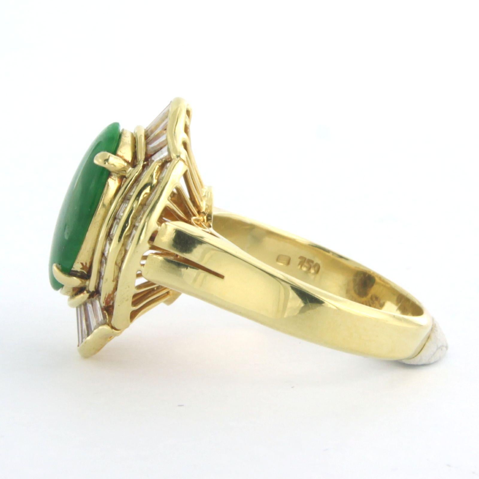 Modern Ring with jade and diamonds 18k yellow gold For Sale