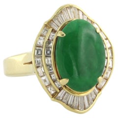 Ring with jade and diamonds up to 1.00ct 18k gold 8.8 grams