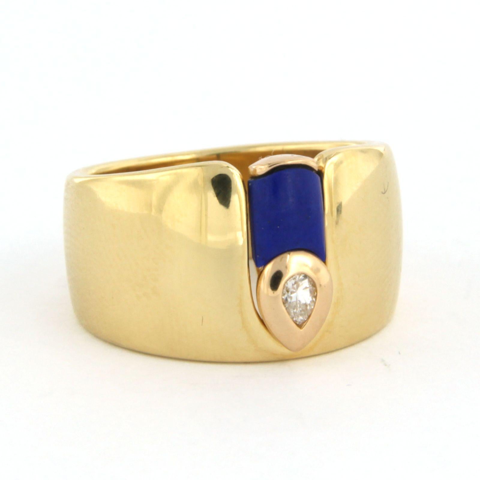 Taille brillant Bague en or jaune 18 carats, lapis-lazuli et diamant en vente