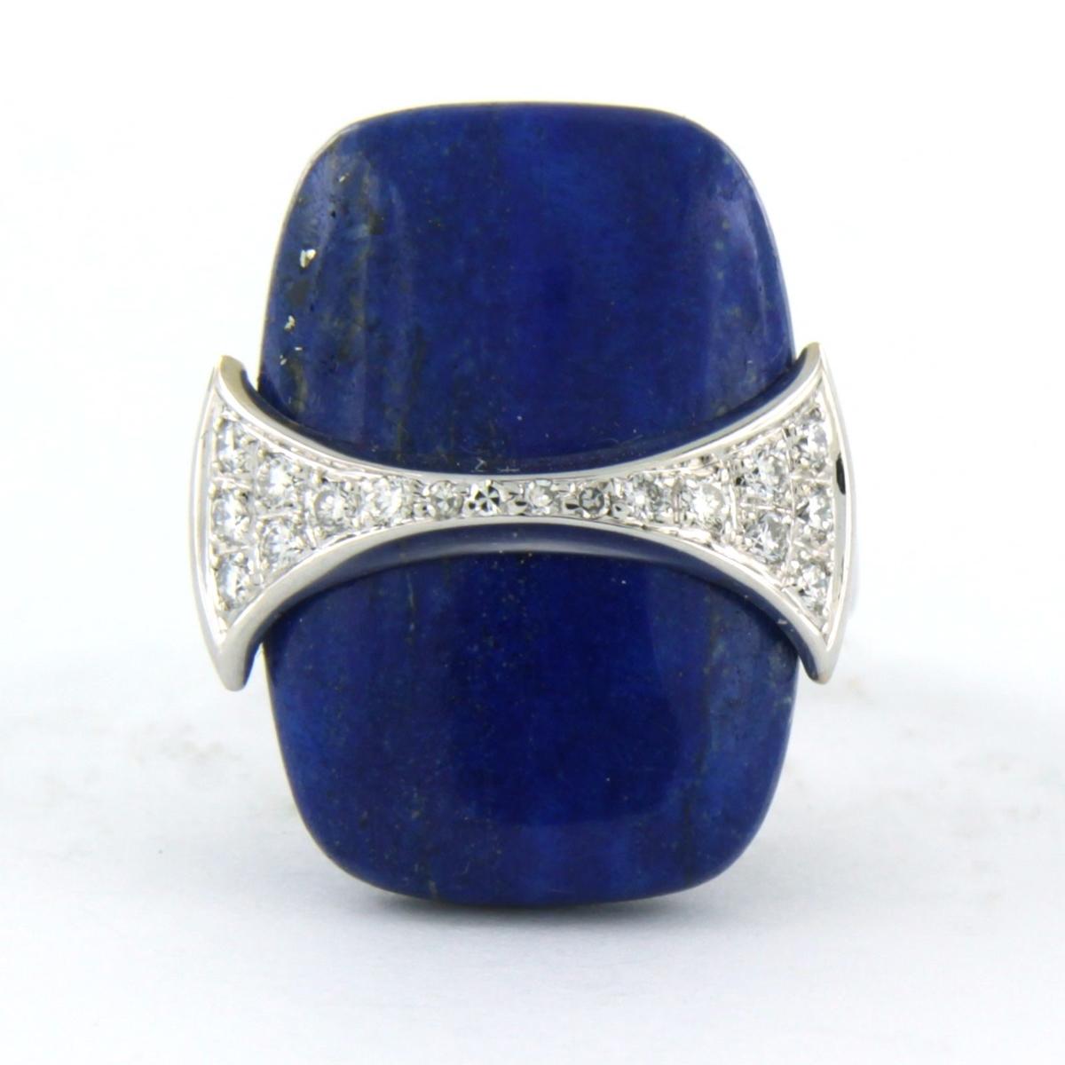 18k white gold ring set with lapis lazuli and brilliant and single cut diamonds. 0.30ct - F/G - VS/SI - ring size  U.S. 5 - EU. 15.75(49)

detailed description:

The top of the ring is 2.1 cm wide

Weight 10.2 grams

ring size U.S. 5 - EU.