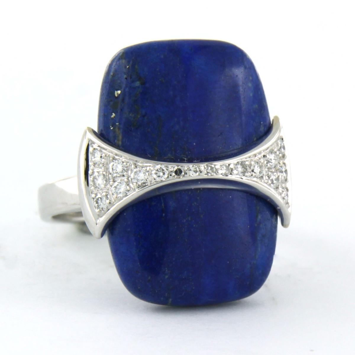 Modern Ring with Lapis Lazuli and diamonds 14k white gold For Sale