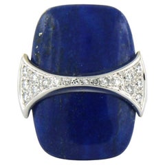 Ring with Lapis Lazuli and diamonds 14k white gold