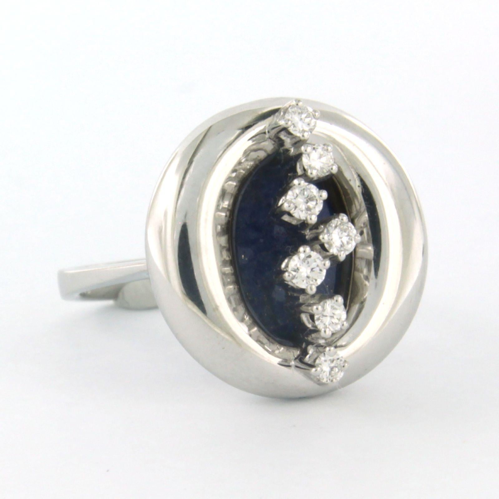 Modern Ring with Lapis Lazuli and diamonds 18k white gold For Sale