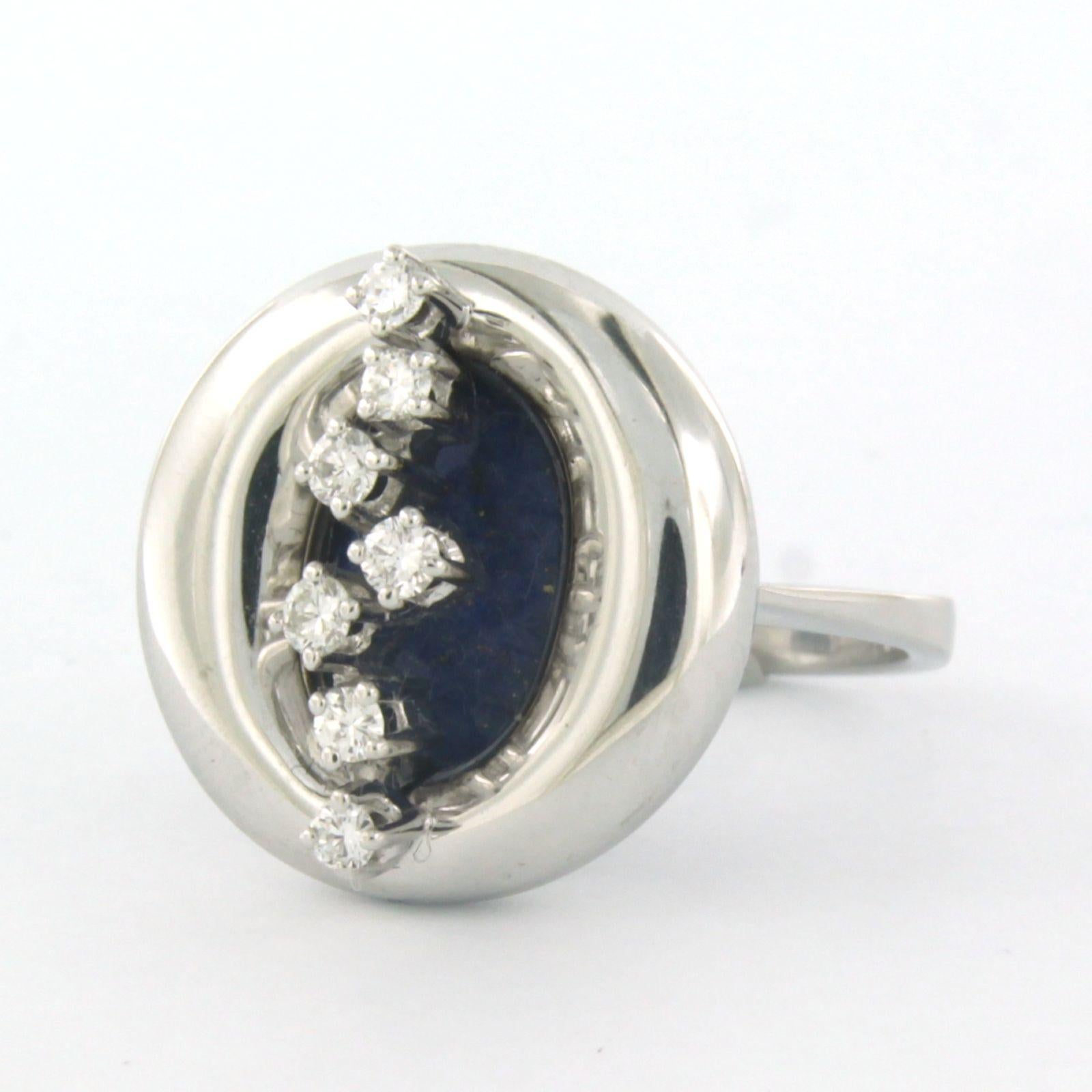 Brilliant Cut Ring with Lapis Lazuli and diamonds 18k white gold For Sale