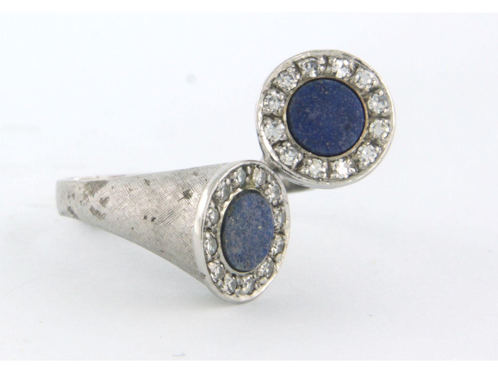 Single Cut Ring with lapis lazuli and diamonds up to 0.20ct 18k white gold For Sale