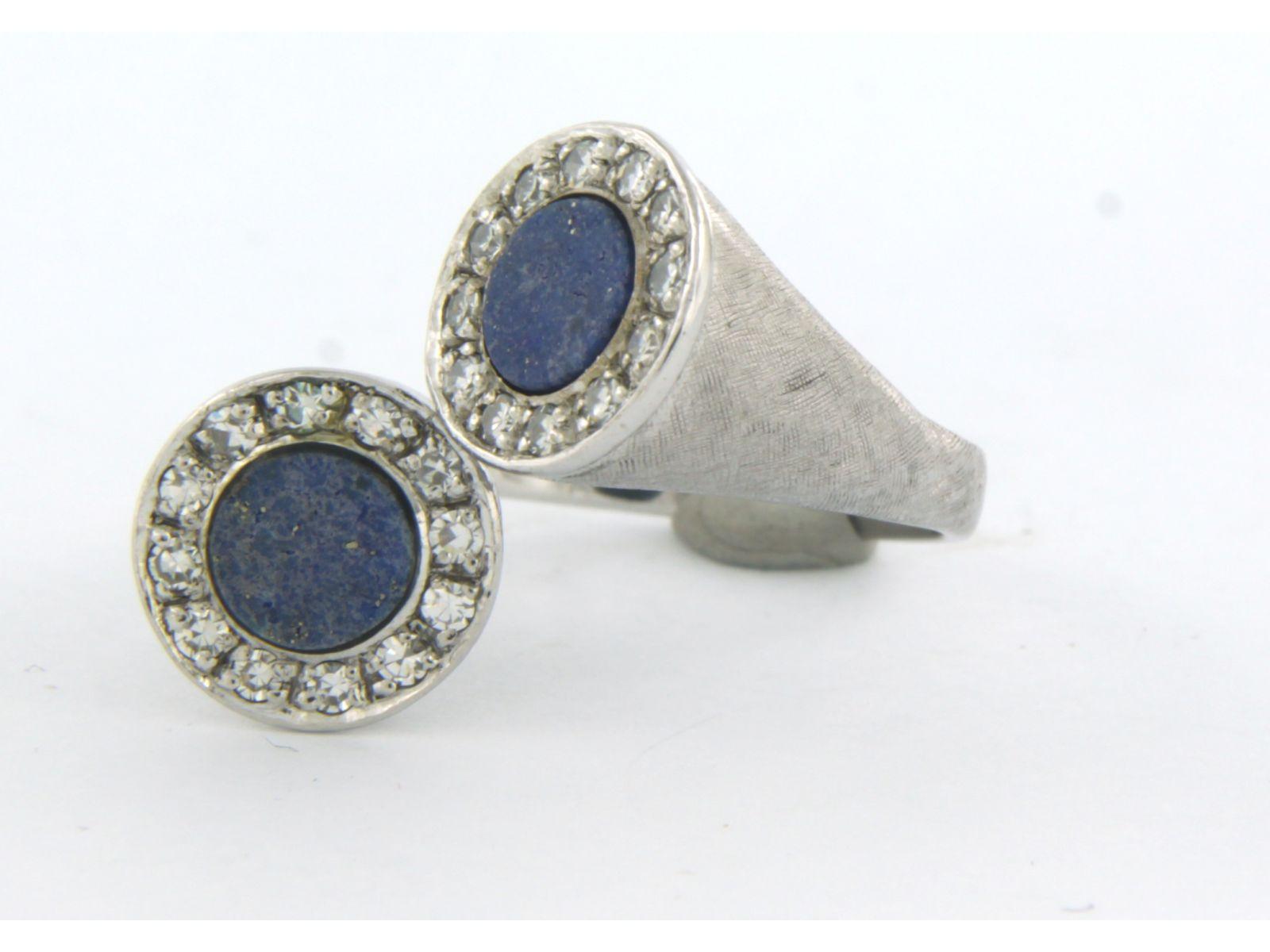 Ring with lapis lazuli and diamonds up to 0.20ct 18k white gold In Good Condition For Sale In The Hague, ZH