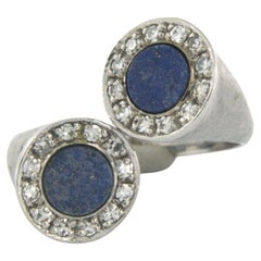 Ring with lapis lazuli and diamonds up to 0.20ct 18k white gold