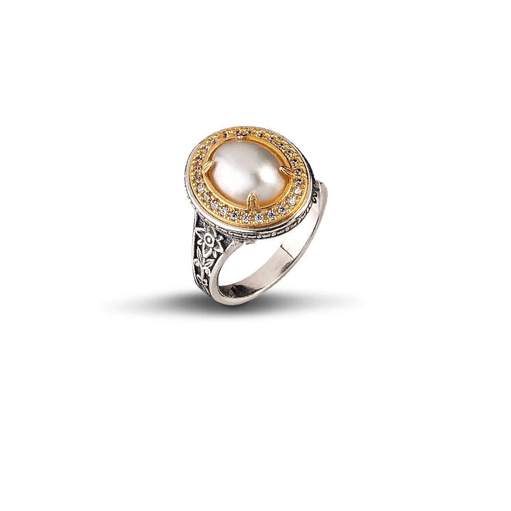 For Sale:  Cocktail Ring with Mabe Pearl and Zircon, Dimitrios Exclusive D84 4