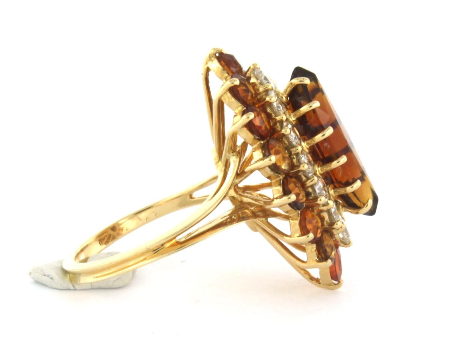 Taille brillant Bague avec citrine de Madère et diamants taille brillant jusqu'à 1,20ct or 18k en vente