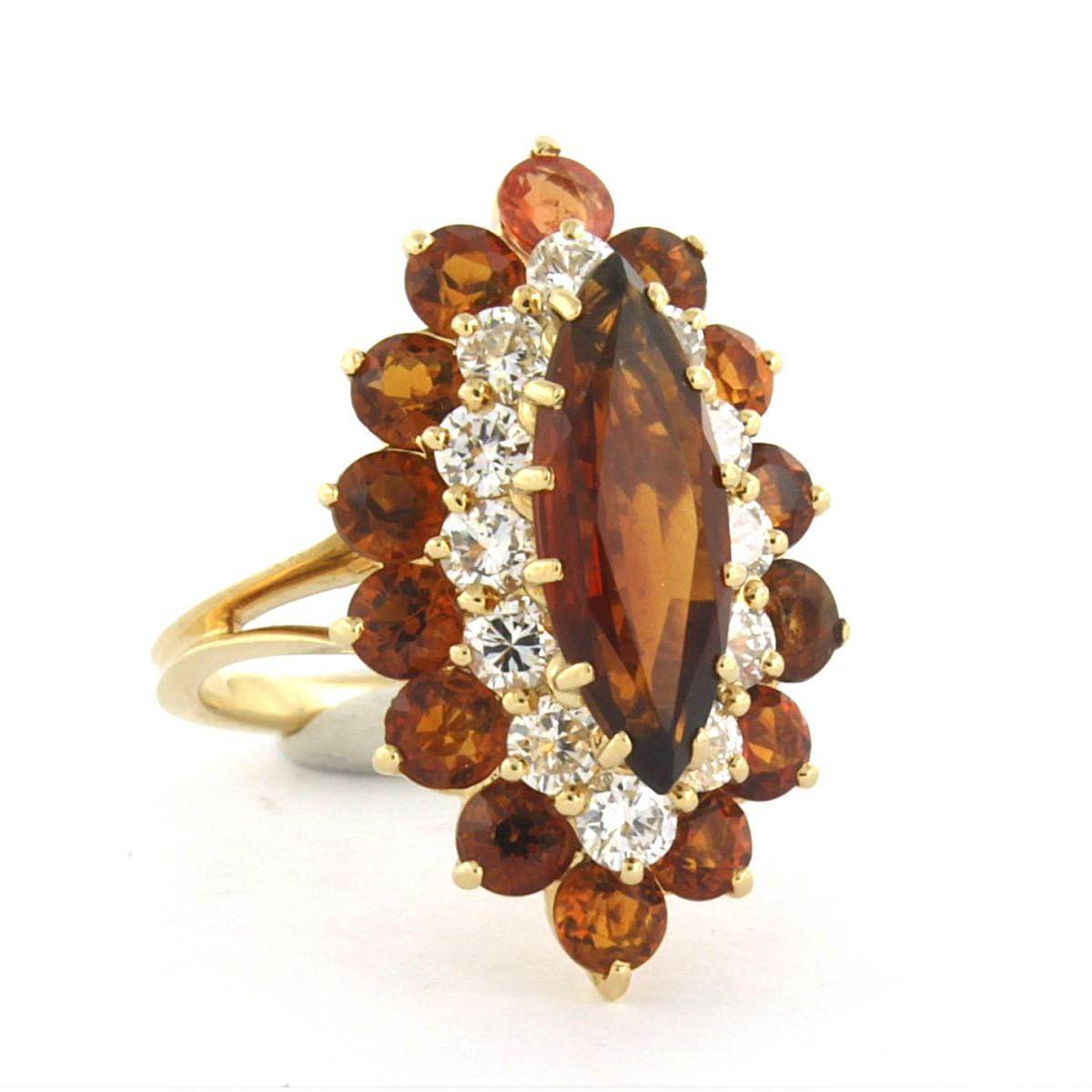 Bague avec citrine de Madère et diamants taille brillant jusqu'à 1,20ct or 18k Pour femmes en vente