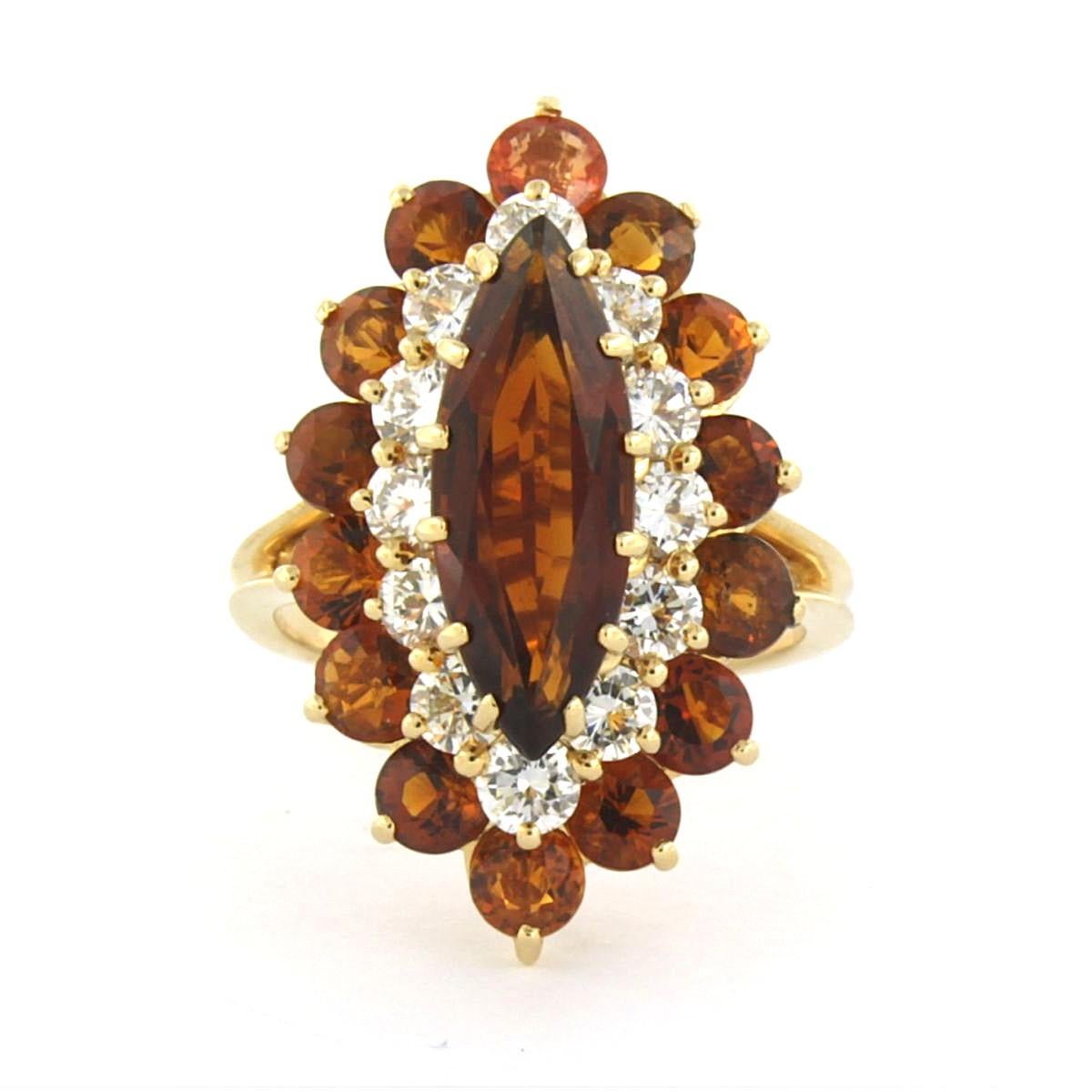 Bague avec citrine de Madère et diamants taille brillant jusqu'à 1,20ct or 18k en vente 1