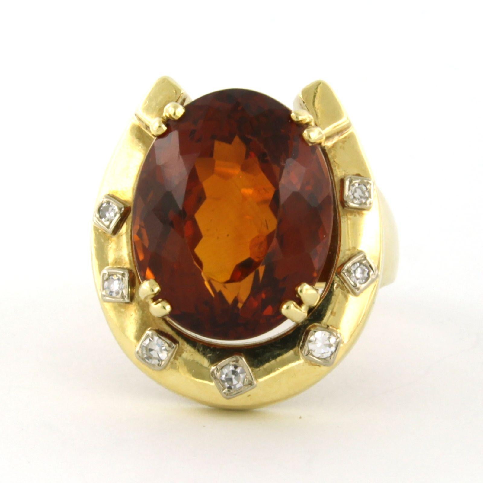 Ring with Madeira citrine up to 2.50ct and single cut diamond 18k gold 11.6 gram en vente