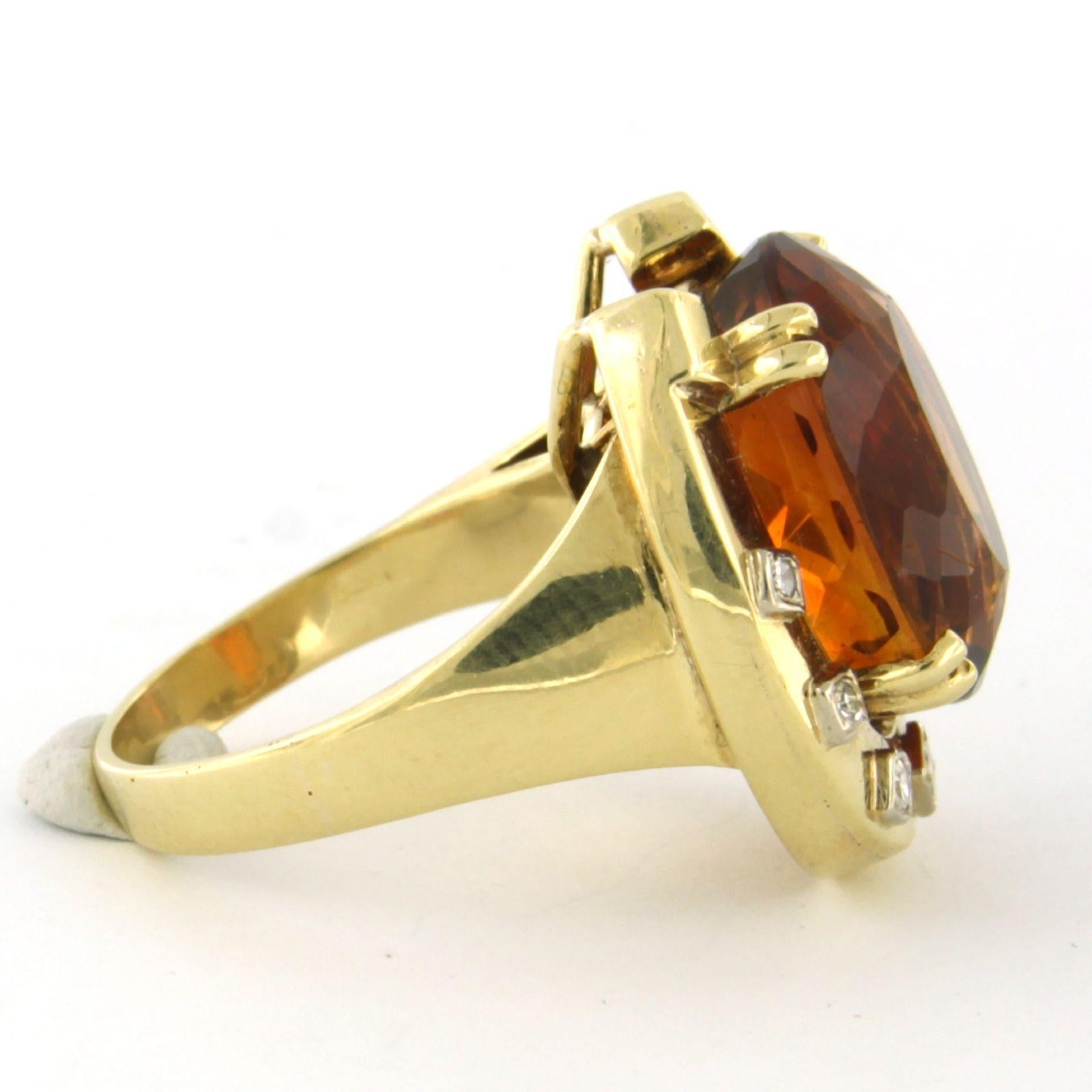 Modern Ring with Madeira citrine up to 2.50ct and single cut diamond 18k yellow gold For Sale