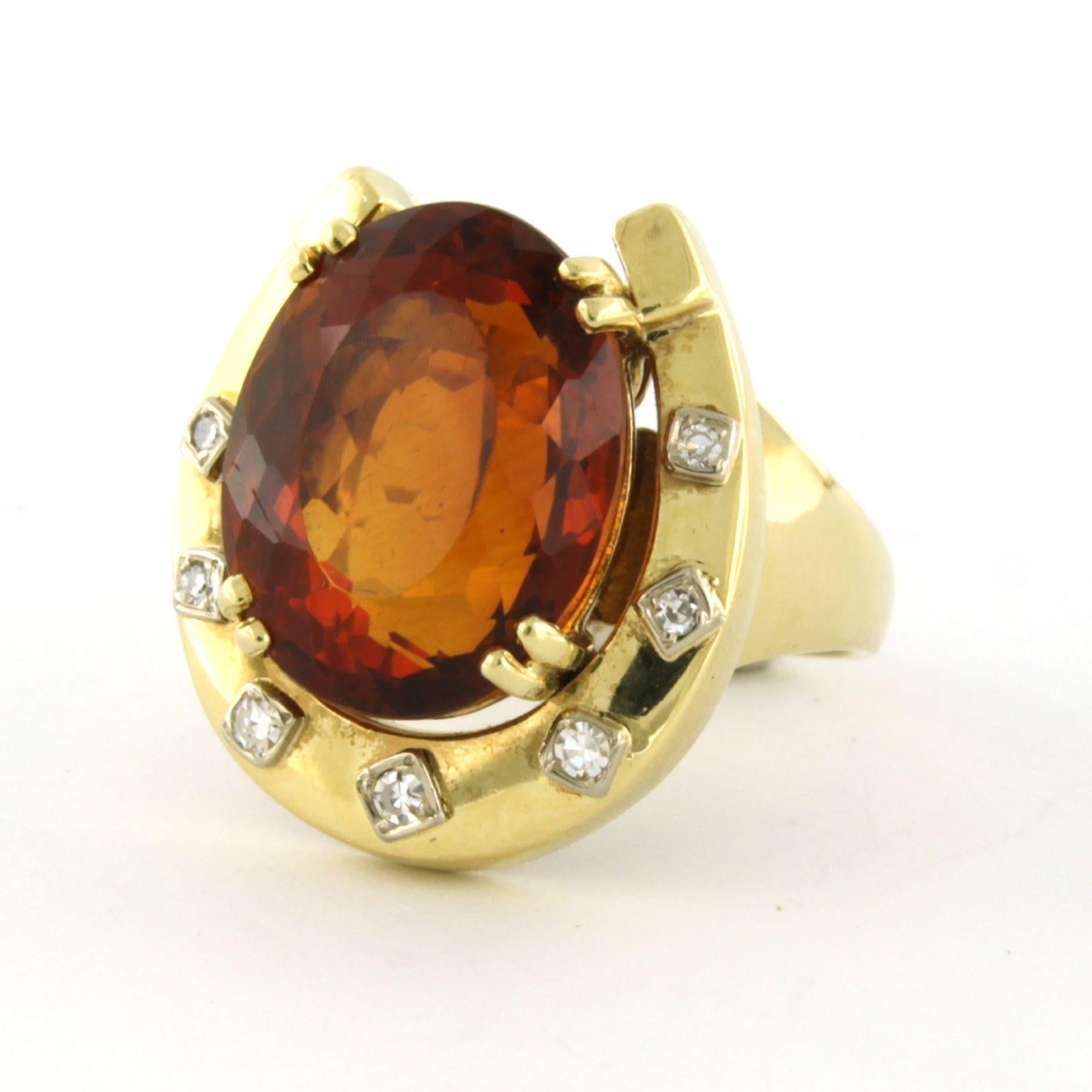 Ring with Madeira citrine up to 2.50ct and single cut diamond 18k yellow gold In Excellent Condition For Sale In The Hague, ZH